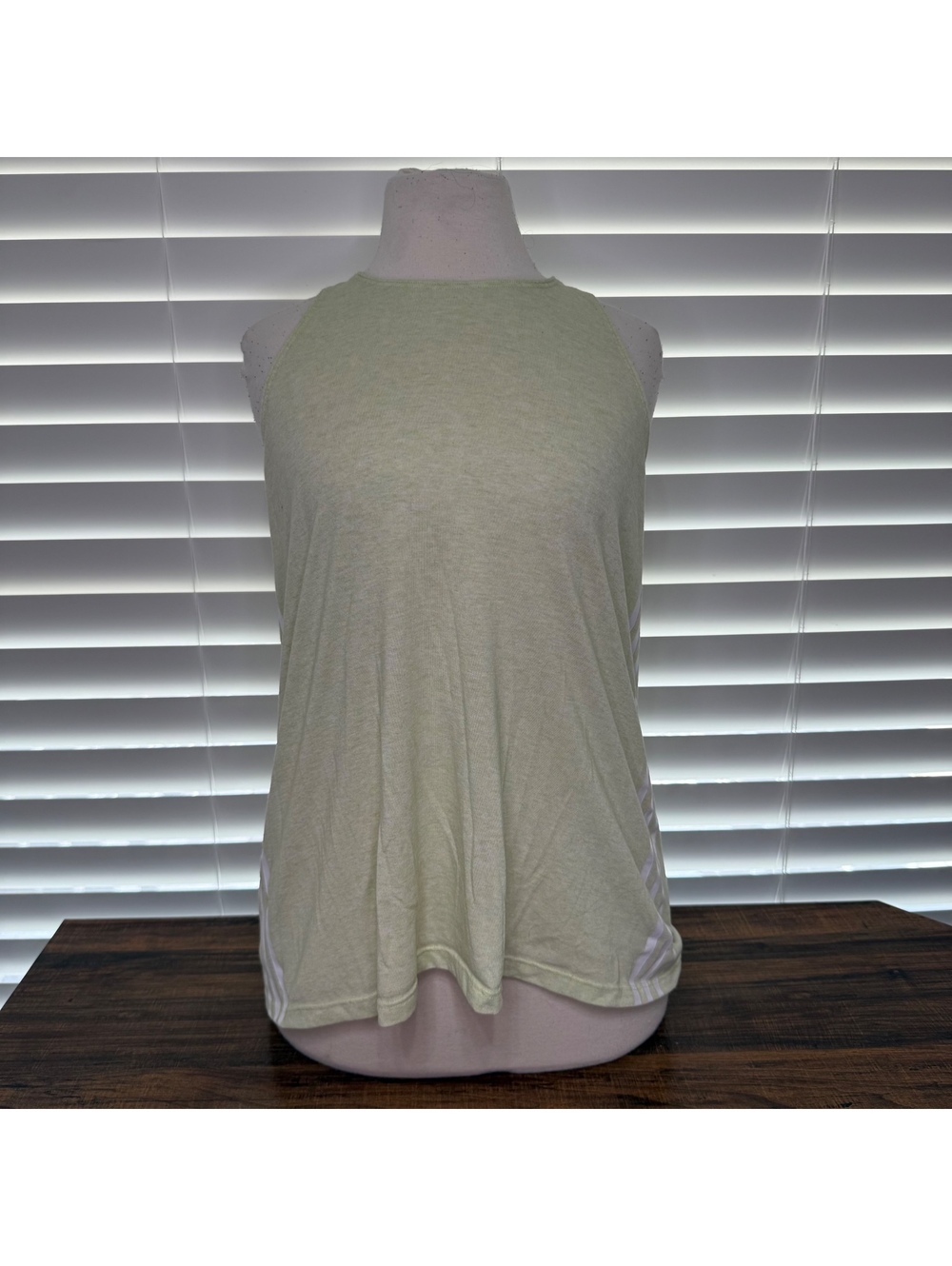Adidas Light Green Athletic Tank Top with White Stripes